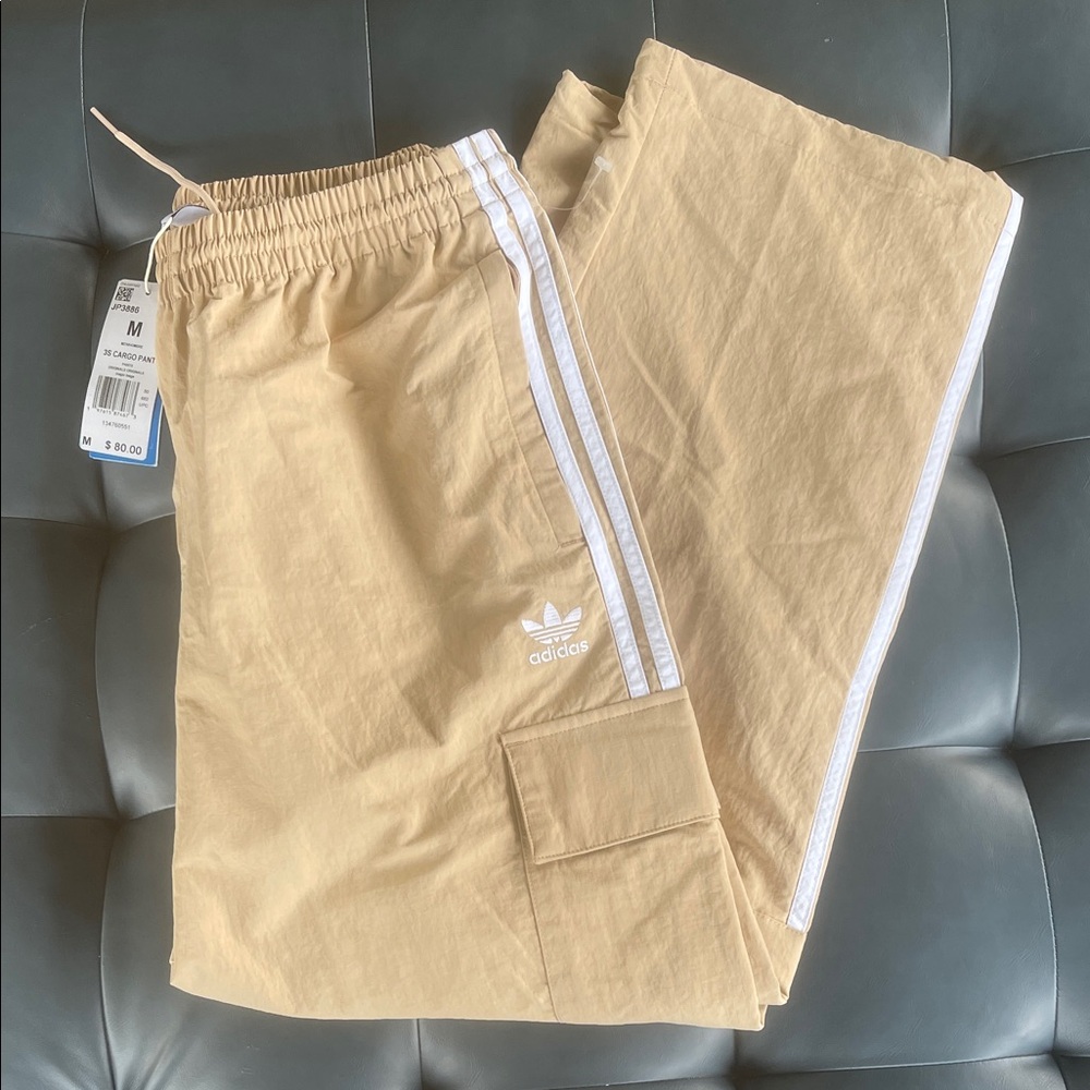 adidas Beige Track Pants with White Three Stripes